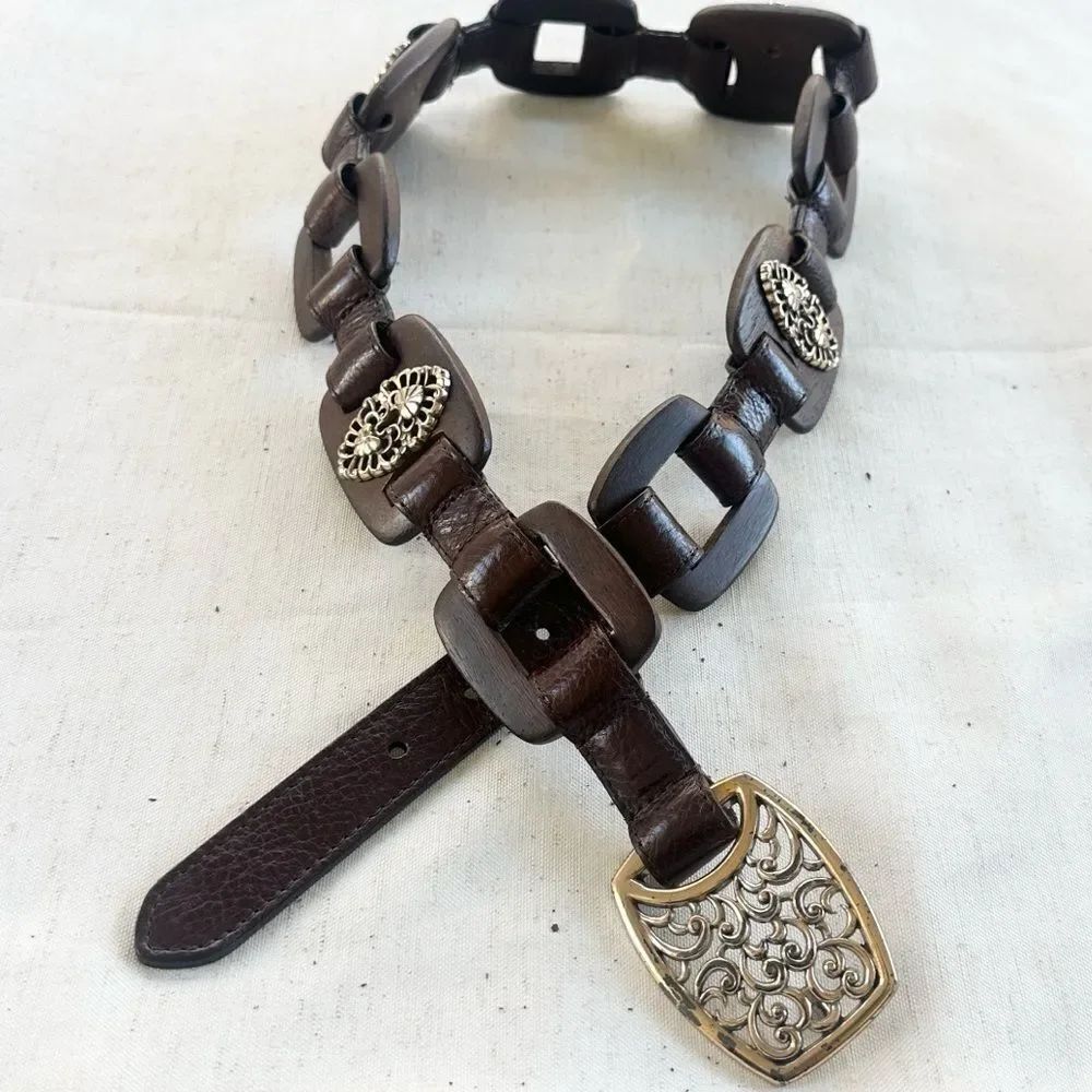 Brighton Leather & Wood Brown Vintage Men’s Belt 34/XL